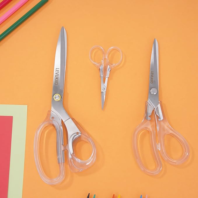 9 Inch All Purpose Scissors for Adults - Ins Style Clear Handle, 2Cr13 Stainless Steel Sharp Blade - Ideal for Fabric Crafts, Tailor's Shears - All-Purpose Fabric Scissors, Crafting & Office