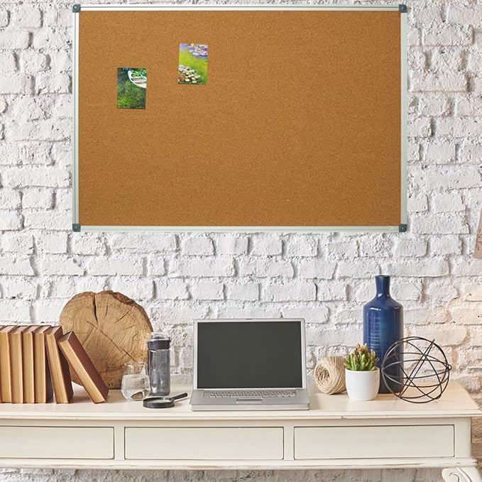 Lockways Cork Board Bulletin Board, 2 Pack Double Sided Corkboard 36" x 24", Wall-Mounted Silver Aluminum Message Presentation Notice Board 3 x 2 Feet