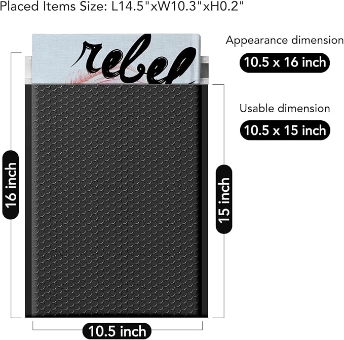 Fuxury 250 Pack Black Bubble Mailers 10.5x16 Inch, Self Seal Padded Envelopes Waterproof Mailing Envelopes Bubble Padded, Cushioning Padded Mailers, Bubble Bags for Packaging, Small Business Large #5