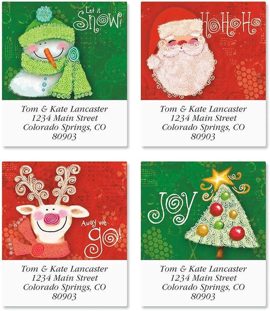 Swirly Twirly Christmas Personalized Return Address Labels — 4 Designs, Set of 144, Square, Self-Adhesive, Flat-Sheet Labels, by Colorful Images