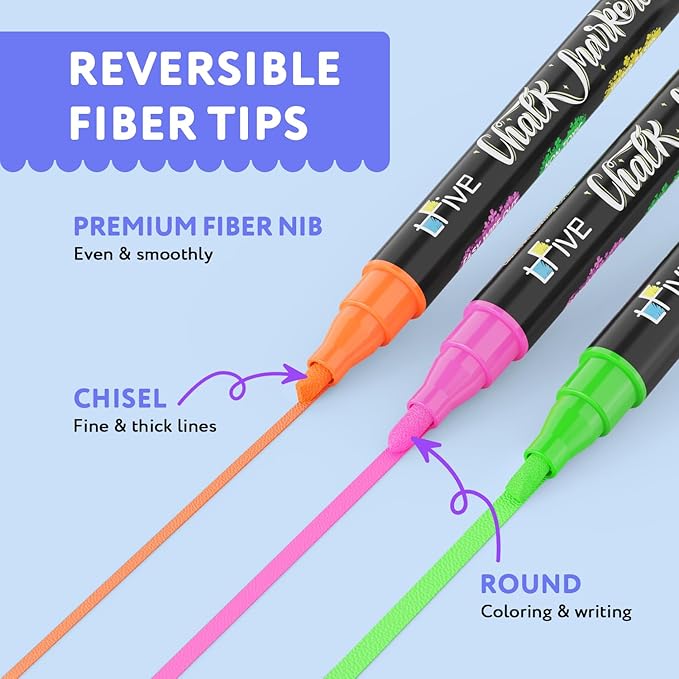 TFIVE White&Black Liquid Chalk Markers - 2 Pack Bright Colors Erasable Chalk Marker Pens, Reversible Tip, Non-Toxic, for Chalkboards, Signs, Glass, Easy to use Chalk markers TF800