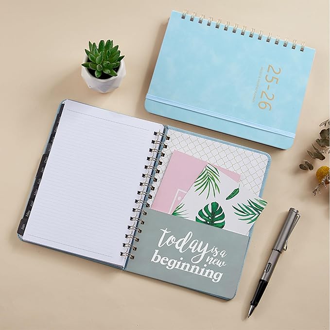 Academic Planner 2025-2026, Weekly and Monthly Calendar Planner, July 2025 - June 2026, 6.4" x 8.5", Faux Leather Cover Yearly Teacher Student Planning Agenda Book with Tabs, Pocket, Notes(Blue)