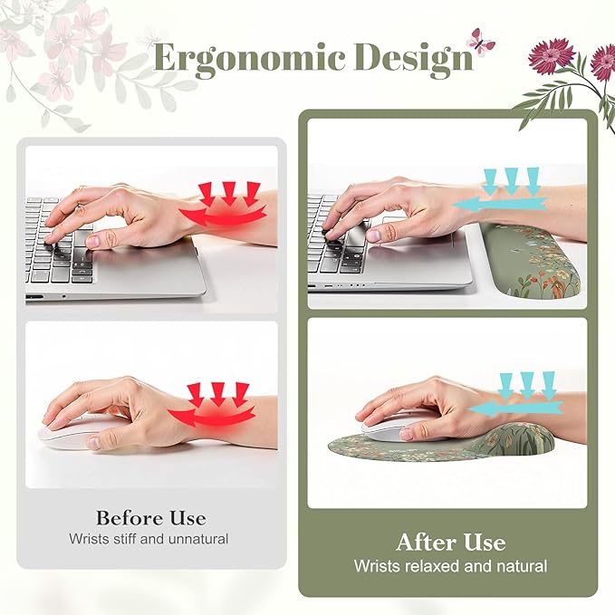 iLeadon Desk Mat Set, Desk Mat with Wrist Support Stitched Edges, Large Mouse Pad with Wrist Rest, Mouse Pad for Computer Keyboard Home Office Women (Green)
