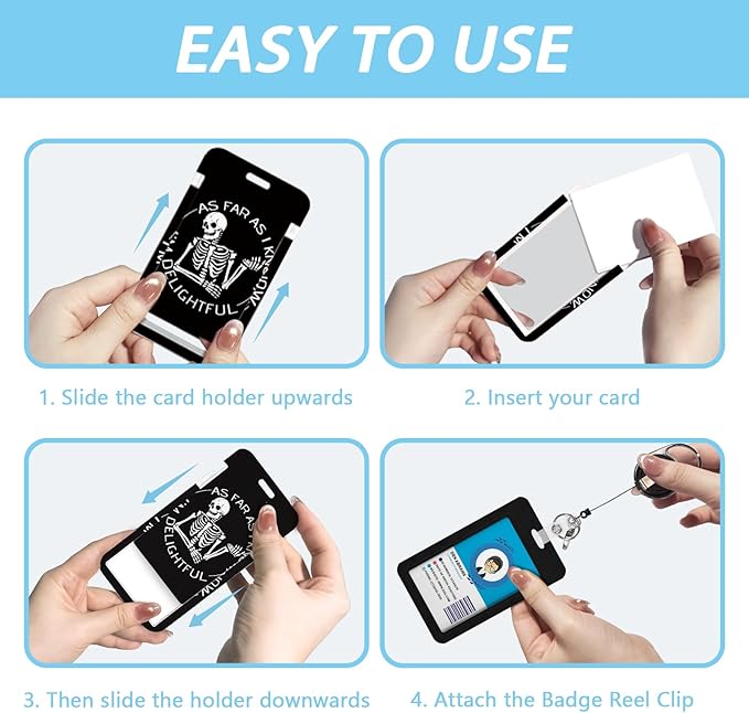 Funny Skeleton Badge Reel Retractable Heavy Duty with 360° Swivel Carabiner Clip, Sarcastic Xray ID Badge Holder with Breakaway Lanyard, ID Card Holder Keychain Name Badge Clip, Nurse Teacher Gifts