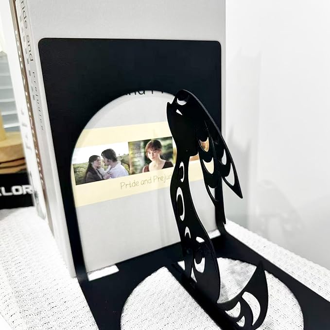 Fox Bookends, Black Foxes Metal Book Ends, Anime Bookends, Cute Book Ends for Shelves, Animal Book Stopper, Book Organizer for Desk, Home Office Book Holder