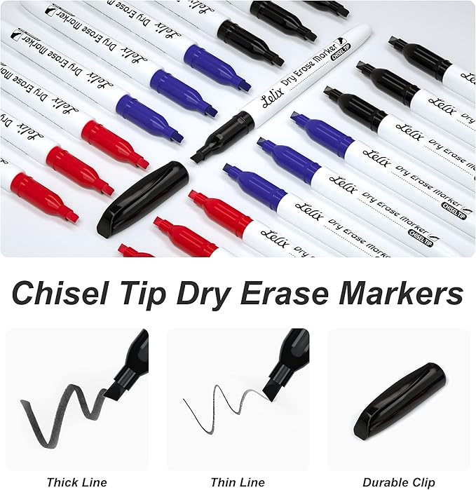 Lelix Dry Erase Markers, 42 Pack 14 Black+14 Blue+14Red Dry Erase Markers Chisel Tip,Dry Erase Markers Bulk,Whiteboard Markers for School, Office Supplies,Perfect for White Board, Mirror,Calender