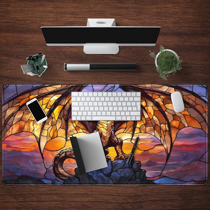 Dragon Desk Mat Large Mouse Pad XXL Extended Gaming, Gamer Gift Play Mat Desk Mousepad with Stitched Edges, Keyboard Mouse Mat for Work Game Office 31.5x15.7 in-Gift for Boyfriend or Son