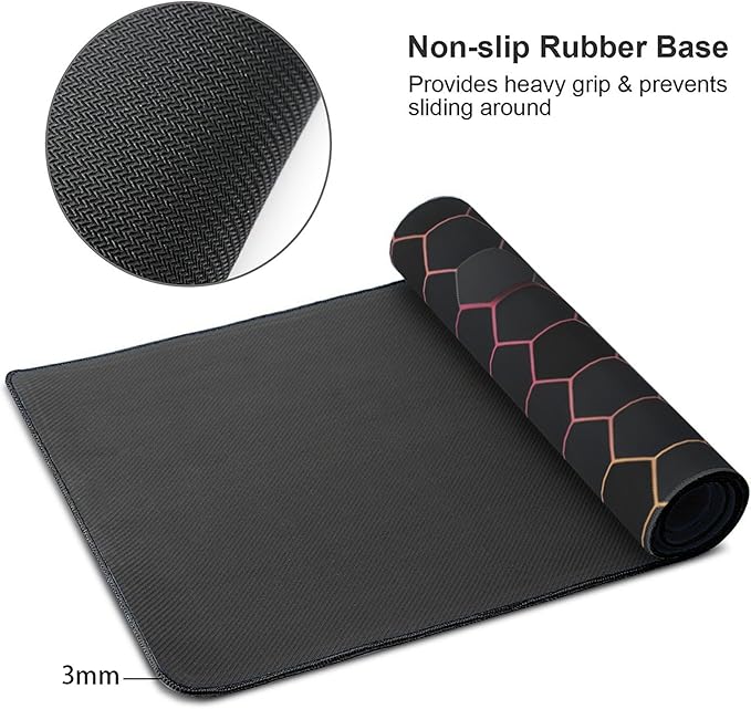 Hexagon Honeycomb Colorful Large Mouse Pad, Gaming Desk Mat, XXL Extended Keyboard Desk Pad, 35.4"x15.7" Non-Slip Rubber Base Big Mousepad with Stitched Edges for Home and Office