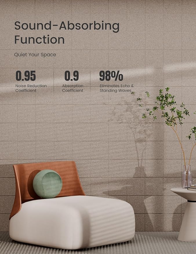 Bumusty Large Cork Board Alternative-47 x35 Felt Bulletin Board Tiles, with 30 Pushpins, 70 Adhesive Tabs, 12-Pack Slat Wall Paneling, Cork Boards for Office Push Pin Board Felt Board-Oatmeal