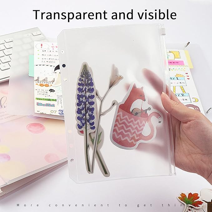 Binder Pockets, 20pcs A5 Size 6 Holes Binder Pockets, [Waterproof PVC Pouch] Premium Clear Binder Zipper Folders Document Filing Bags for 6-Ring Notebook Binder Loose Leaf Bags,-Clear