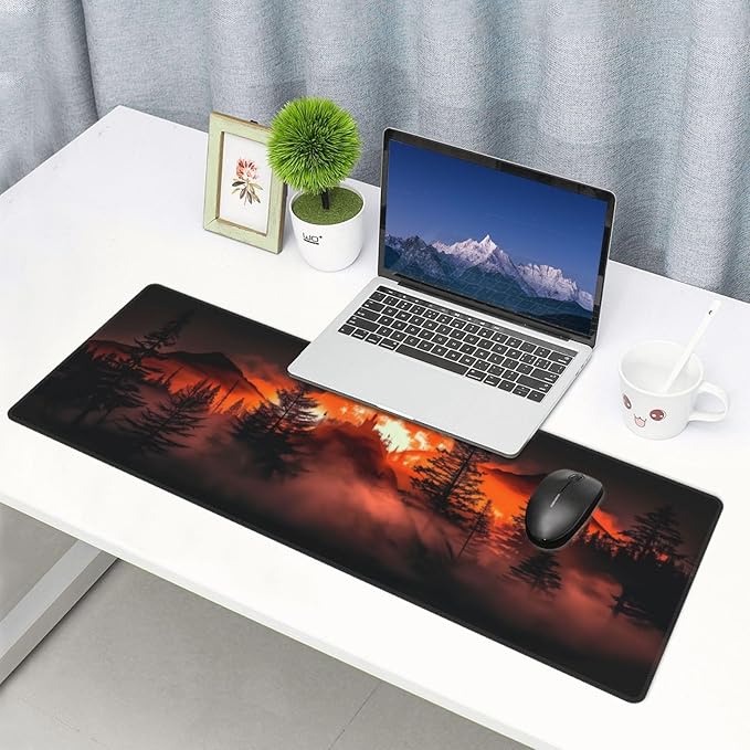 Extended Gaming Mouse Pad, Large Desk Mat XL Anime Mouse Pad Waterproof with Stitched Edges, Non-Slip Desktop Pad for Home and Office, Level Up Your 31.5x11.8 Inch (Roaring Flame)