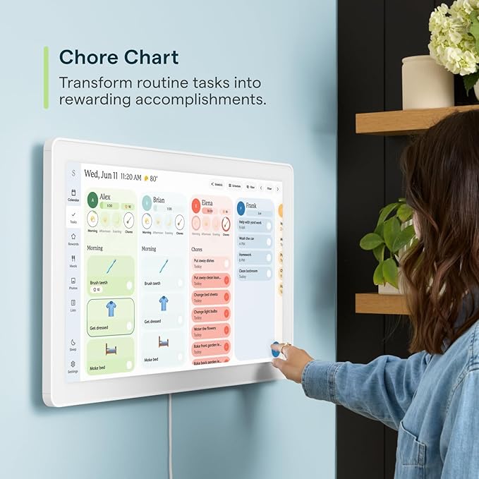 Skylight Calendar Max: 27-Inch Smart Digital Calendar & Chore Chart, Family Organizer with Interactive Touchscreen Display – Wall Mountable in Portrait or Landscape, Classic White Frame