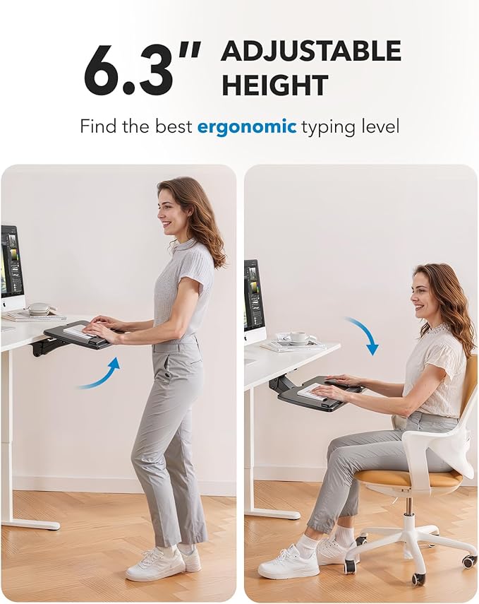 HUANUO Keyboard Tray Under Desk, 360 Adjustable Under Desk Keyboard Tray Slide Out, Ergonomic Pull Out Keyboard Tray Under Desk, 25"W x 9.84"D