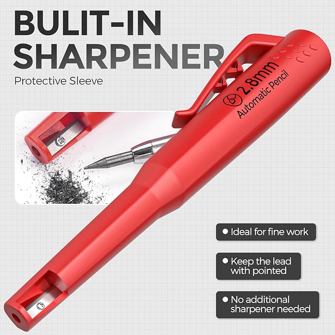 Nicpro 3 Pack CP3000 Carpenter Pencil with Sharpener, Mechanical Carpenter Pencils with 57 Refills, Construction Pencil Heavy Duty Woodworking Pencils for Architect Marking (Red, Black, Yellow)