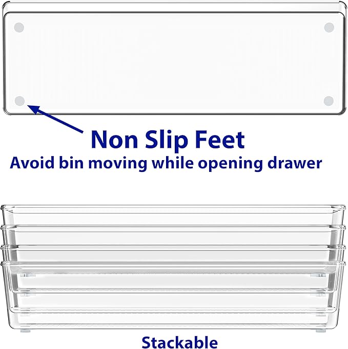 Simple Houseware Clear Drawer Organizer for Office Bin Desk Storage, 3.25"x 9.5", 4 Packs