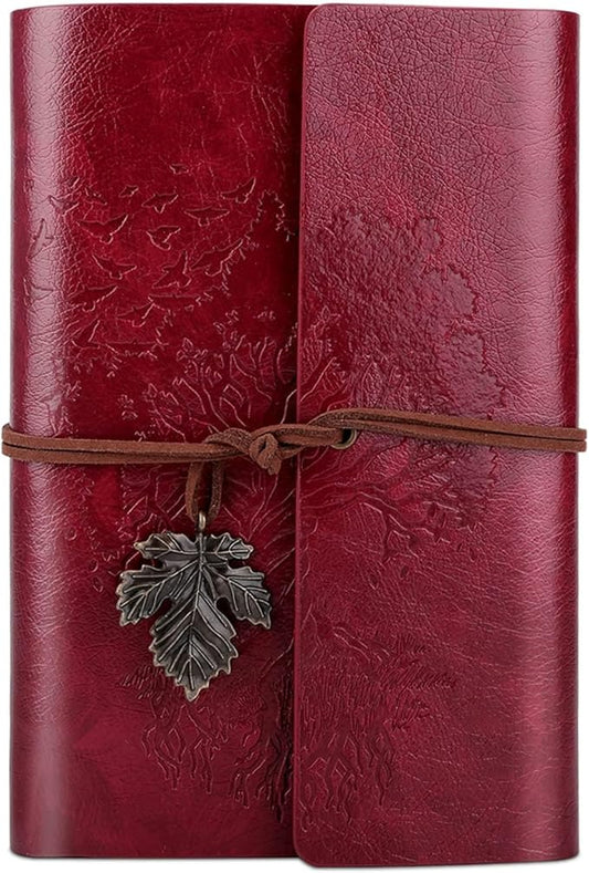 Leather Journals Notebooks with Blank Pages, Vintage Refillable Journal for Writing, Personal Travel Diary Art Sketchbook to Write in, Gifts for Women, Men, Teen Girls and Boys, 160 Pages A6 (Red)