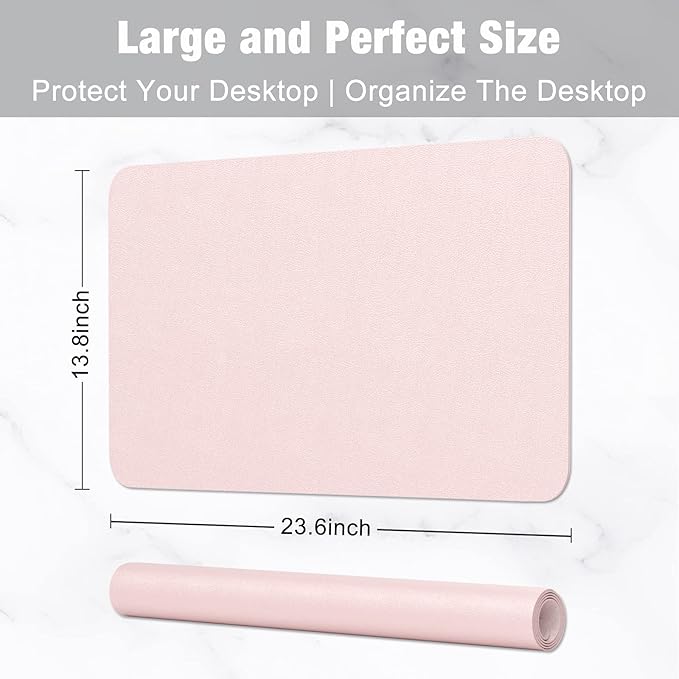 Hsurbtra Desk Pad, 23.6" x 13.8" PU Leather Desk Mat, M Extended Mouse Pad, Waterproof Desktop Blotter Protector, Non-Slip Ultra Thin Small Laptop Keyboard Writing Mat for Office Home, Pink