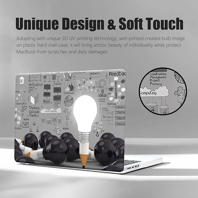 DTangLsm Compatible for 2025 MacBook Air 13 inch Case 2024-2022 M4 M3 M2 A3240 A3113 A2681 with Touch ID, Clear Slim Plastic Hard Shell Case&Keyboard Skin for MacBook Air 13.6 M2 Cover, Creative Bulb