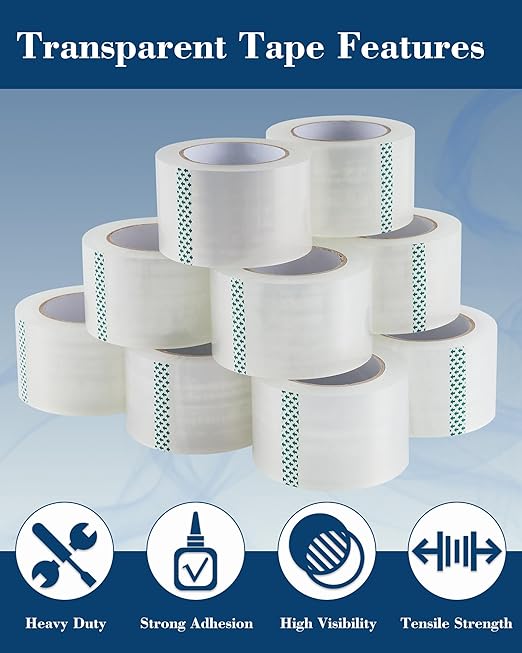 Lichamp Heavy Duty Packing Tape 12 Rolls, Wide Packaging Tape, 3 in. x 90 Yd., 3 Mil Thick, Clear, Commercial Grade Carton Packaging Tape Refills, Shipping, Mailing, Moving Supplies & Storage