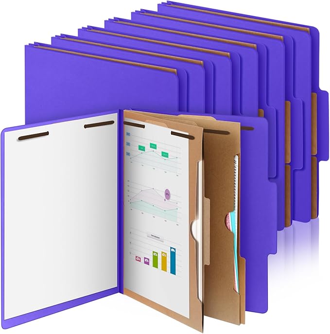Skyygemm 12 Pcs Classification Folders Letter Size, 2 Pocket Dividers Pressboard File Folder with Fasteners, Expanding File Organizer Bulk for Teachers, Clergy, Office, Church, Christmas (Purple)