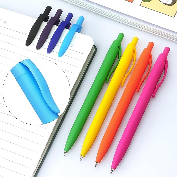 Bribobo Ballpoint Pens Black Ink Pens Medium Point Retractable Ballpoint Pens, 1.0MM Black Ink, 8 Pack, Colorful