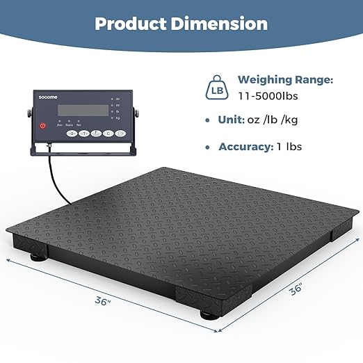 36"x36" Industrial Floor Scale, Heavy-Duty Warehouse Scale with Digital Indicator, Accurate Pallet Scale for Postal Luggage Shipping Mailing Weighing, 5000 lb x 1 lb, Black
