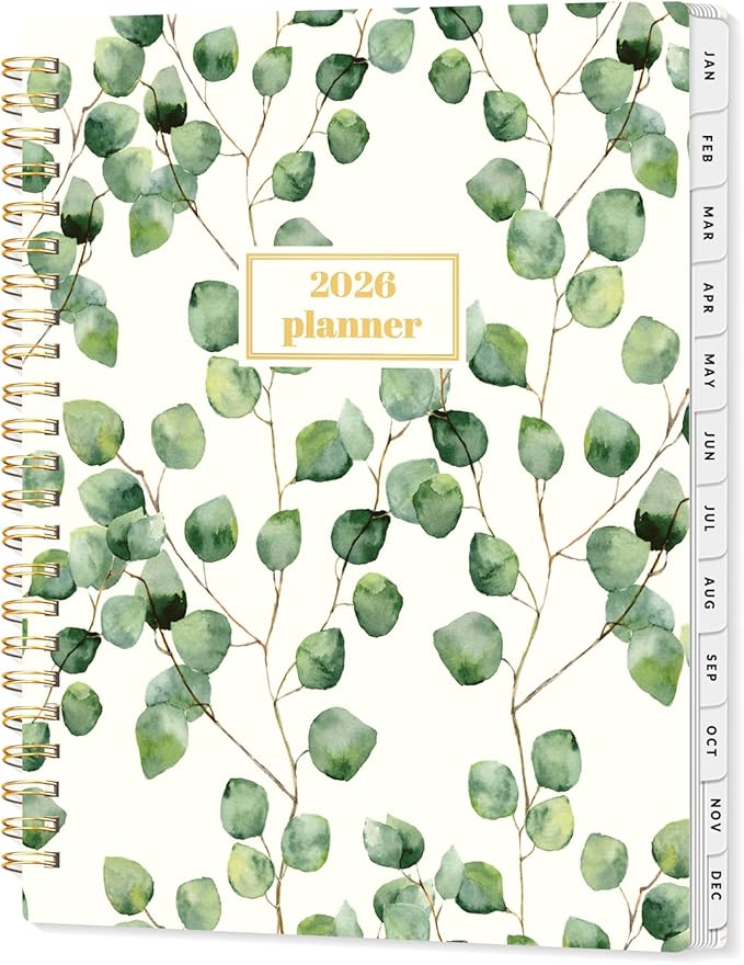 SUNEE Planner 2026 Weekly and Monthly, January 2026-December 2026, 6.4"x8.3", Tabs, Note Pages,Spiral Binding, Eucalyptus
