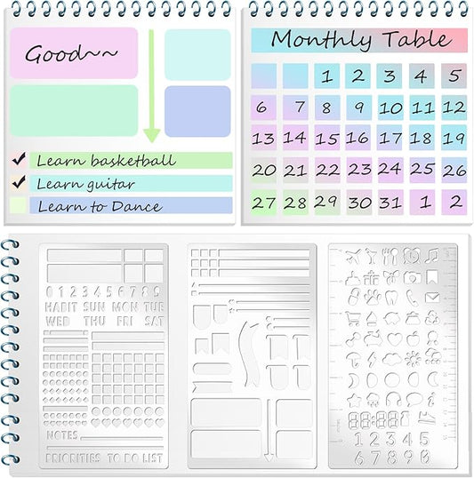3 Pieces Metal Planner Stencil Dot Journal Engraving Stencils Rustproof Multi Pattern Line Designs Metal Stencils for Journaling, Behavior Tracking, Weekly Spread (Metal3A)