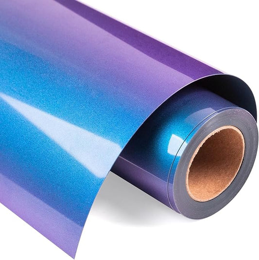 VINYL FROG Chameleon Heat Transfer Vinyl Roll HTV Vinyl - 12" x12ft Purple to Blue Gradient Iron on Vinyl for T-Shirts, Heat Press Vinyl for DIY Craft Designs (Purple to Blue)