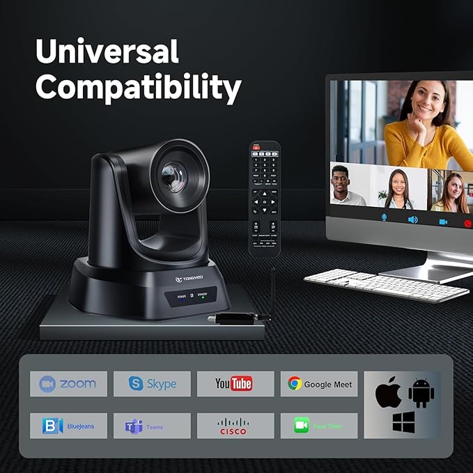 5.8GHz Wireless Conference Room Camera System | 3X 60fps PTZ Camera with Bluetooth Microphone, 50ft Range, Compatible with Zoom, OBS - Easy Setup for Worship and Online Meetings
