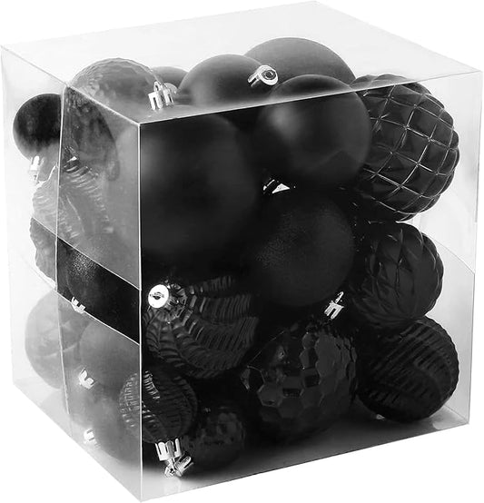 Christmas Balls Ornaments -36pcs Shatterproof Christmas Tree Decorations with Hanging Loop for Xmas Tree Wedding Holiday Party Home Decor,6 Styles in 3 Sizes(Black)
