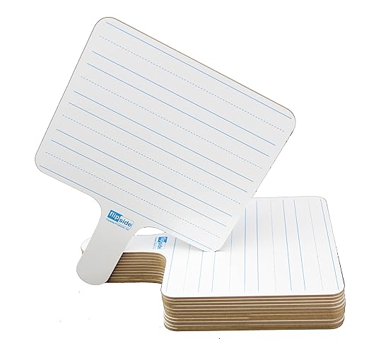 Flipside Products Rectangular Lined Dry Erase Answer Paddles, Double-Sided, Auction, Handheld Whiteboard, Handle Response Board, Classroom Dry Erase, Writing Practice, Pack of 12