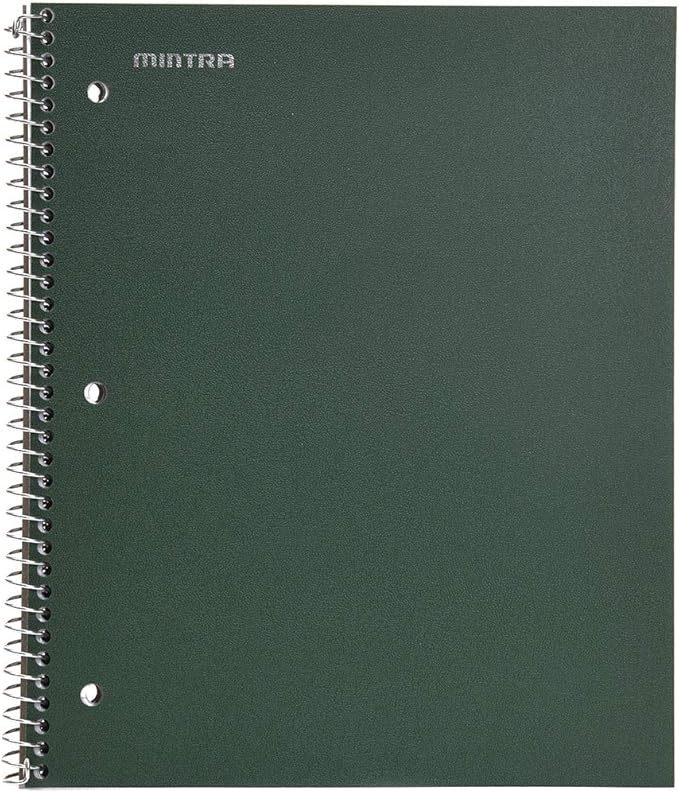 Mintra Office Durable Spiral Notebooks, 1 Subject, (Arctic Ice, Chili Oil, Green Olive, Wide Ruled 3pk)