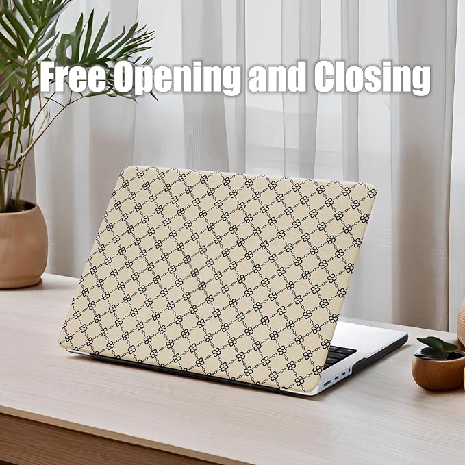 Compatible with MacBook Air 13 inch Case 2025 2024 2023 2022 M4 A3240 M3 A3113 M2 A2681, Luxury Checkered Textured Vintage Leather Plastic Hard Shell Case for MacBook Air 13.6 M4+Keyboard Cover, Beige