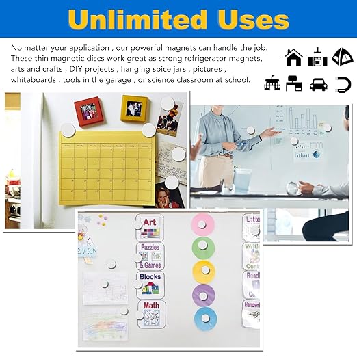 LOVIMAG Super Strong Magnets with Double-Sided Adhesive, Powerful Rare Earth Magnets, 9Pack Disc Fridge Magnet for Craft, DIY, Cabinet, Office, Refrigerator - 0.98 inch x 0.08 inch