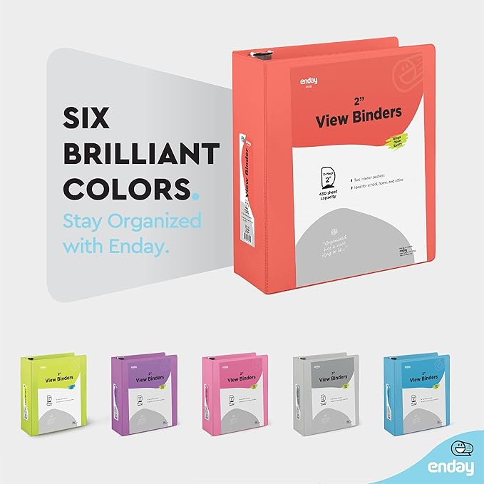 2 Inch 3 Ring Binder 2” Red, Slant D-Ring 2 in Binder Clear View Cover with 2 Inside Pockets, Heavy Duty Colored School Supplies Office and Home Binders – by Enday