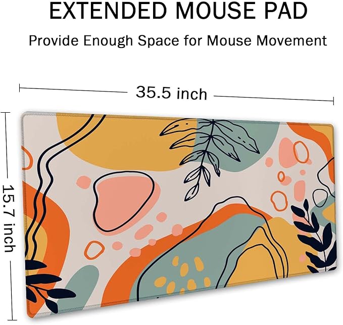 SSOIU Colorful Floral Boho Desk Mat, Abstract Mouse Pad, Extended, Extra Large, Non-Slip Water-Resistant Rubber Base, 35.5 x 15.7-inch
