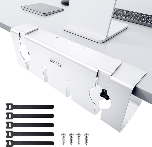 NODOCA No Drill Under Desk Cable Management Tray, 17'' Wire Management, Punch-Free Clamp on, Metal Cable Tray, Wire Organizer Under Desk, Under Dessk Basket for Office and Home, White