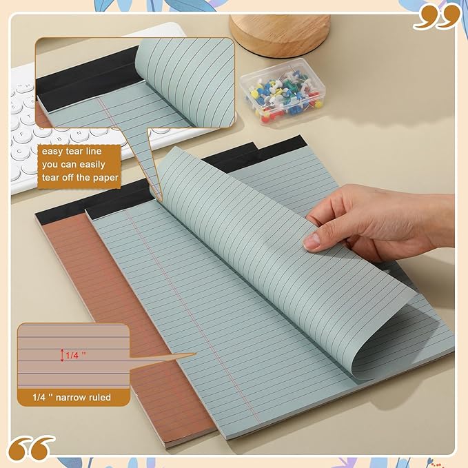 Fuutreo 8 Pcs 8.5'' x 11'' Colored Legal Pad Writing Pads Narrow Ruled 50 Sheets Per Notepad Perforated Writing Notepad Office Supplies for College Office Business (Advanced Grey)