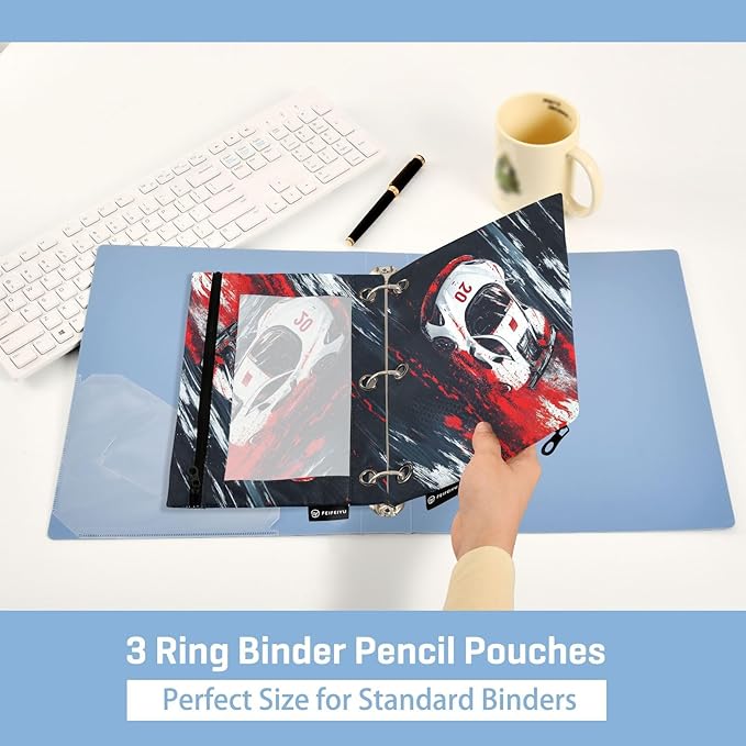 Truck Racing Car Pencil Pouch for 3 Ring Binder, 2 Pack Waterproof Pencil Bags Clear Window Zipper School Office Supplies