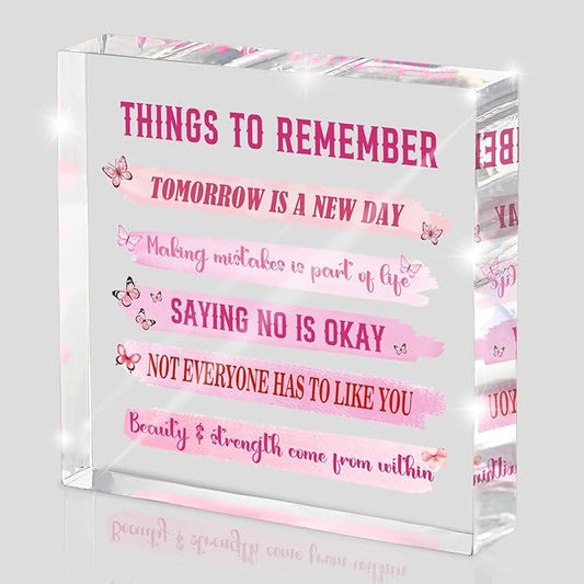Pink Motivational Desk Sign for Women - 4x4 Inch Mental Health Office Decor, Inspiring Desk Accessories for Women, Employee Appreciation Gift, Pink Office Decor