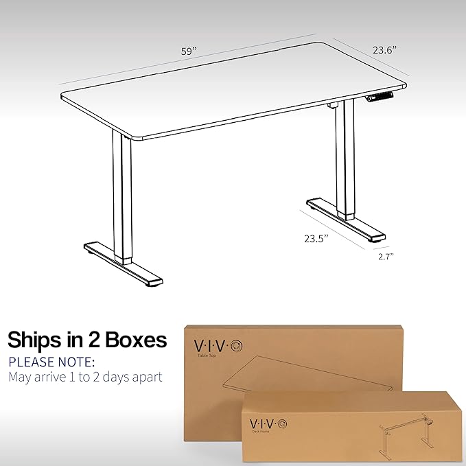 VIVO Electric 60 x 24 in Standing Desk, Memory Height Adjustment, 1B Series, One-Piece Light Wood Top, Black Frame, DESK-KIT-1B6C