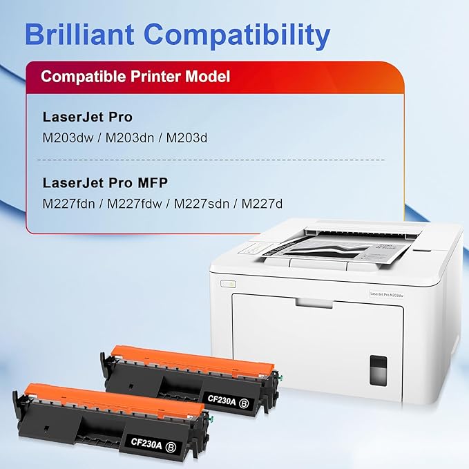 Toner Kingdom 30A CF230A Toner Cartridge Replacement for HP 30A Black Toner Cartridge 30X CF230X for HP Laserjet Pro MFP M227fdw M203dw M227fdn M227sdn M227 M203dn M203d M203 Printer (2 Black)