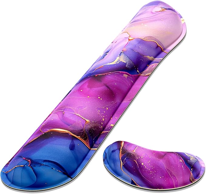 Dapesuom Enlarge Keyboard Wrist Rest, Memory Foam Wrist Cushion for Desk Mats Support, Cute Typing Pain Relief Keyboard Mouse Pad Rests Set with Non-Slip Base for Gaming Laptop Computer, Purple Marble