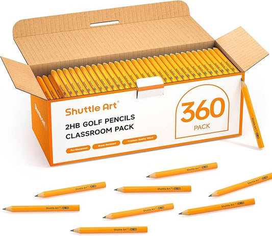 Shuttle Art 360 Pack #2 HB Golf Pencils, Wood-cased 3.5” Mini Pencils Bulk, Pre-sharpened Small Pencil for Kids Teachers Writing Marking Sketching, Classroom Essentials, Back to School Supplies