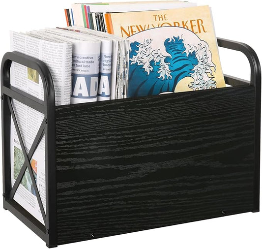 YINMIT Magazine Holder, Magazine Rack Floor, Magazine Storage Basket, Folder Organizer Bin for Books, Newspapers, Tablets (Black)