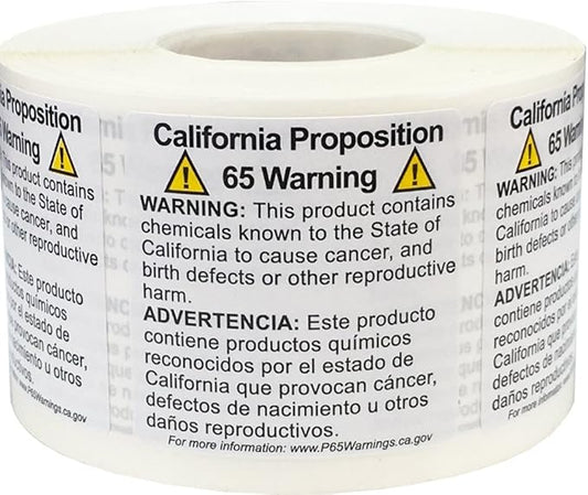 California Proposition 65 Warning Labels Short Form 1 1/2 x 1 1/2 Inch Square 500 Adhesive Stickers