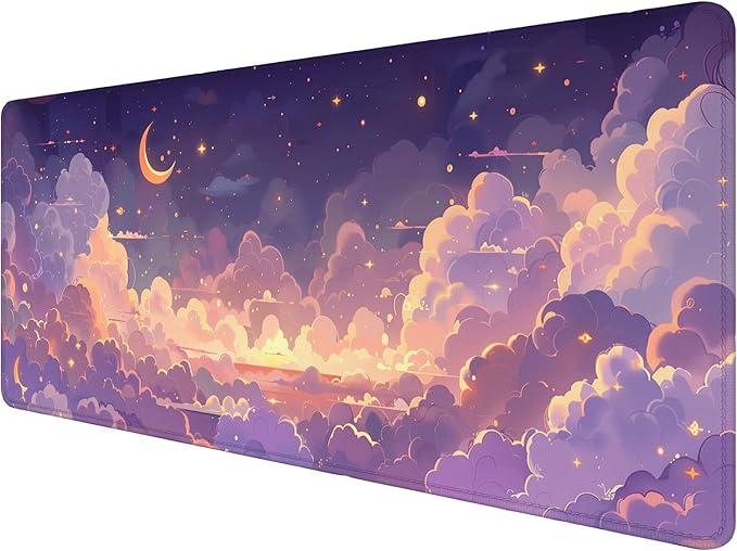 Cute Gaming Mouse Pad Desk Pad Kawaii Pink Purple Gold Clouds Mousepad XL Large Gaming Mouse Pad Laptop Keyboard Mat Desk Pad Office Home Decor for Women Girl 31.5"x11.8"