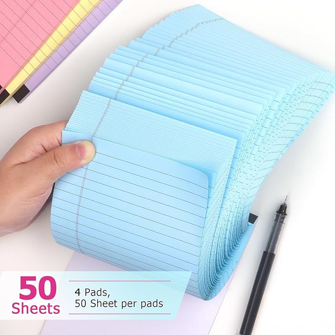 ZZTX Legal Pads Note Pads 5 x 8 Inch Lined Writing Pads, 50 Sheets Per Writing Pad, 4 Pack (Multicolor)