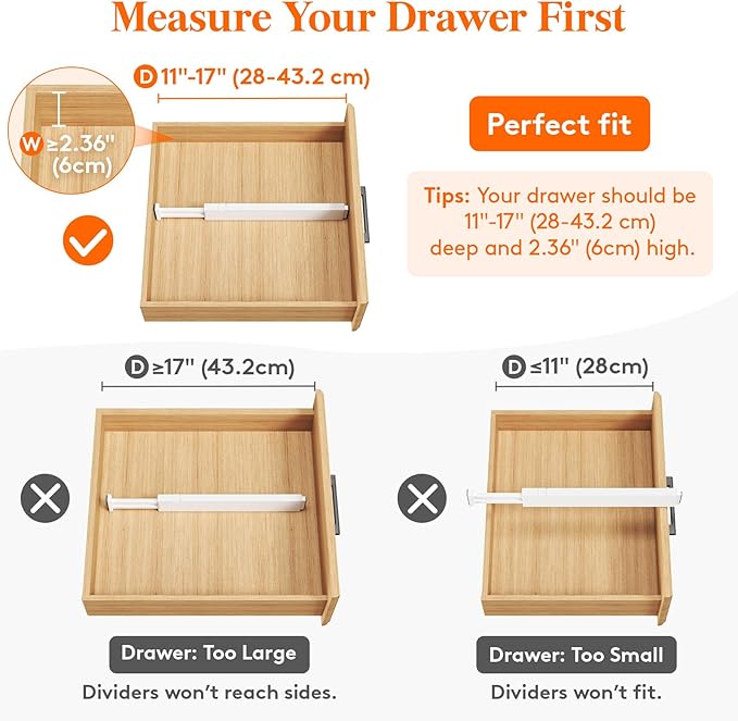 Lifewit 12 Pack Kitchen Drawer Dividers 2.36" High, 11"-17" Adjustable Drawer Organizer for Utensils/Clothes/Makeup, Plastic Expandable Separators in Dresser/Bedroom/Bathroom/Office Storage
